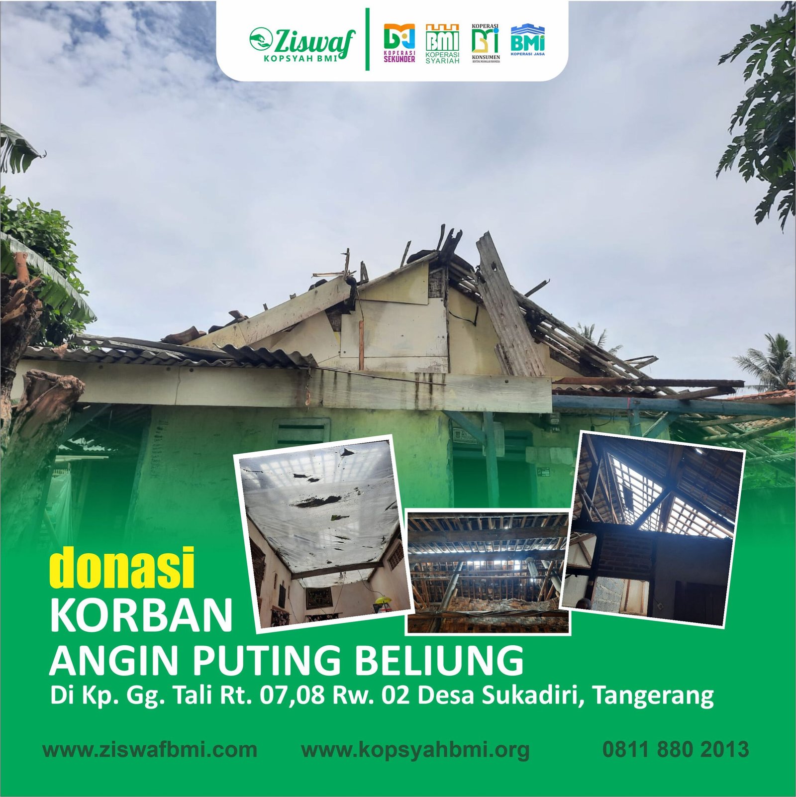 Donasi Bantu Warga Korban Angin Puting Beliung Di Desa Sukadiri, Tangerang